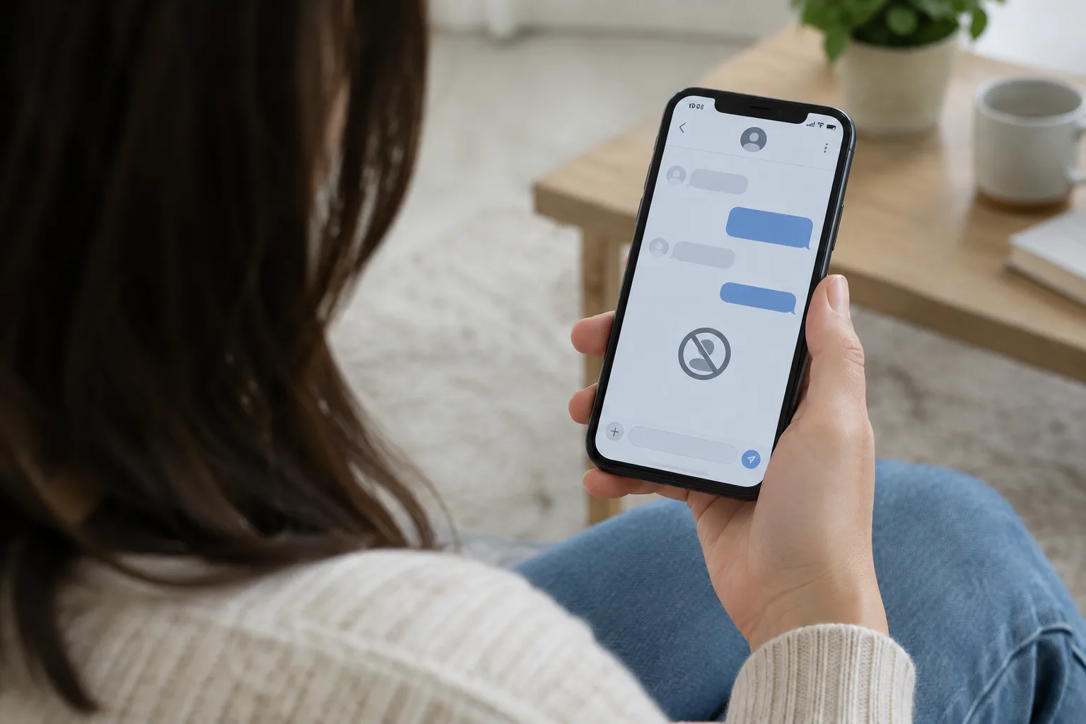 Une personne consulte les options d’une conversation sur son smartphone.