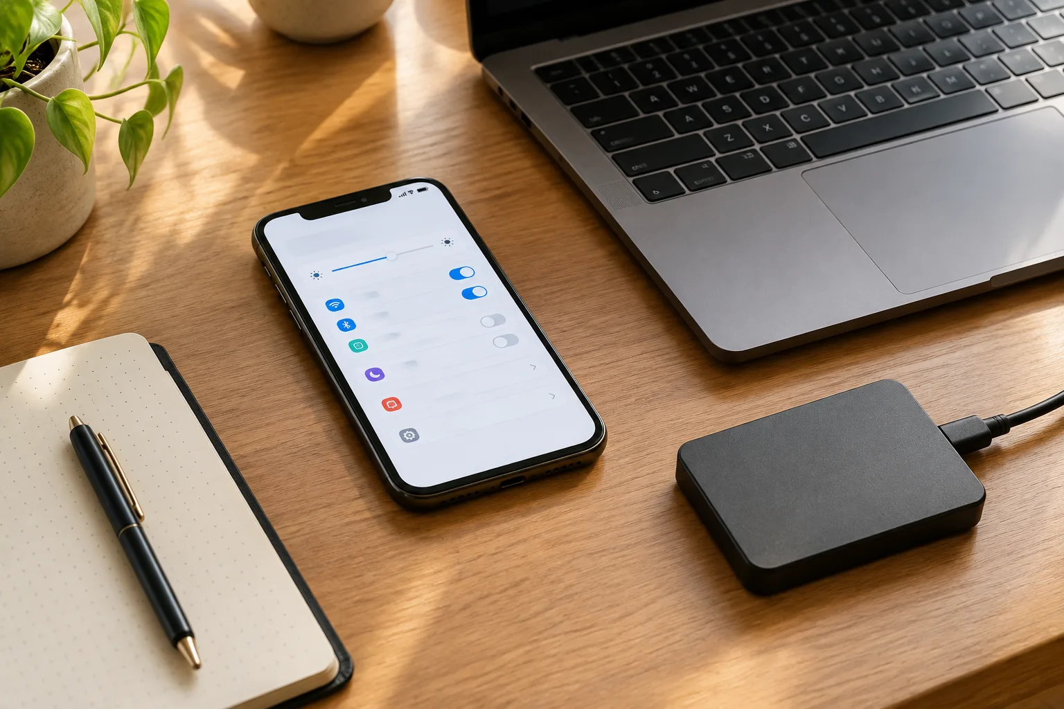 Un téléphone, un ordinateur et un support de stockage illustrent les différents lieux où une conversation peut être conservée.