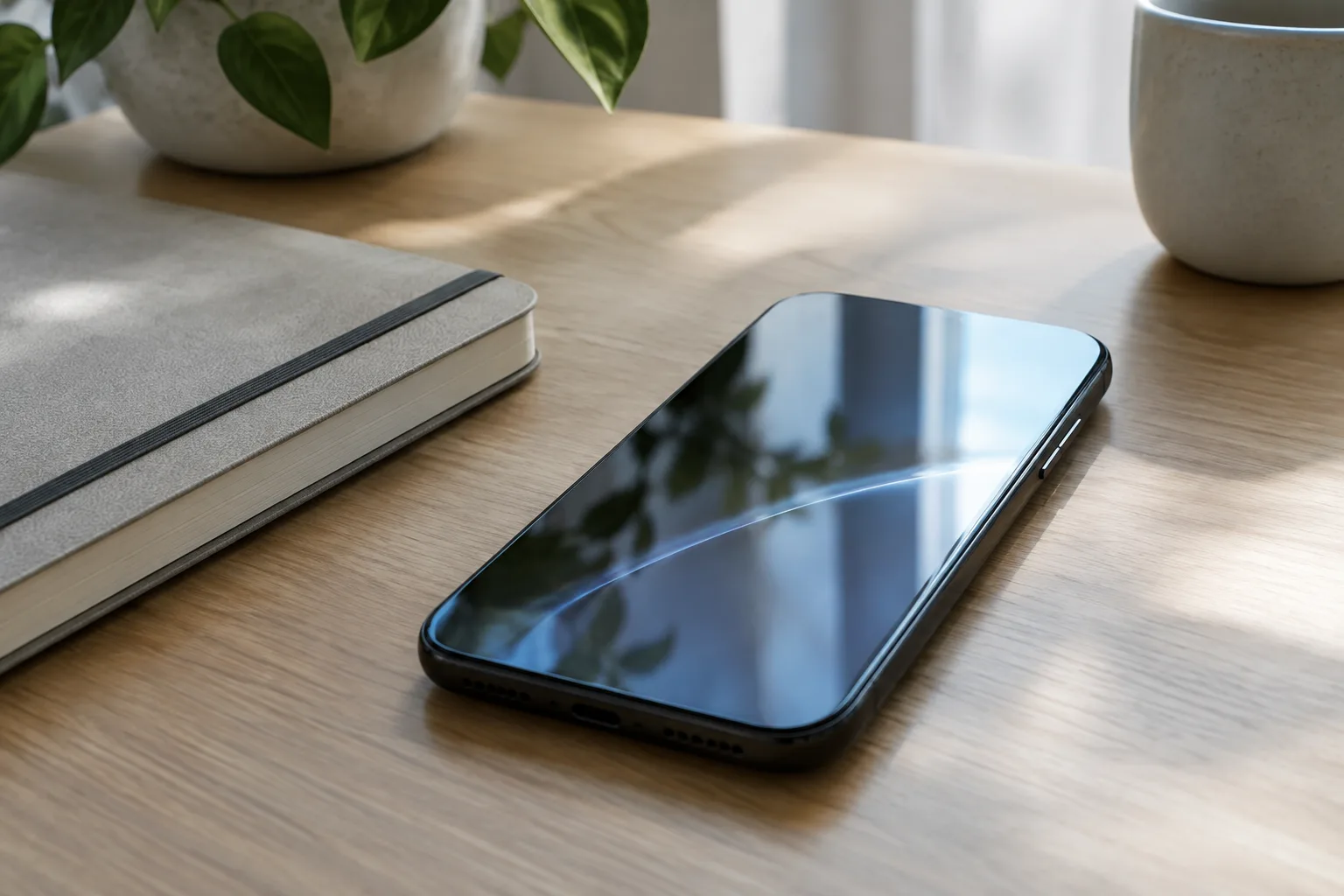 Un téléphone posé sur un bureau évoque la protection des conversations numériques.