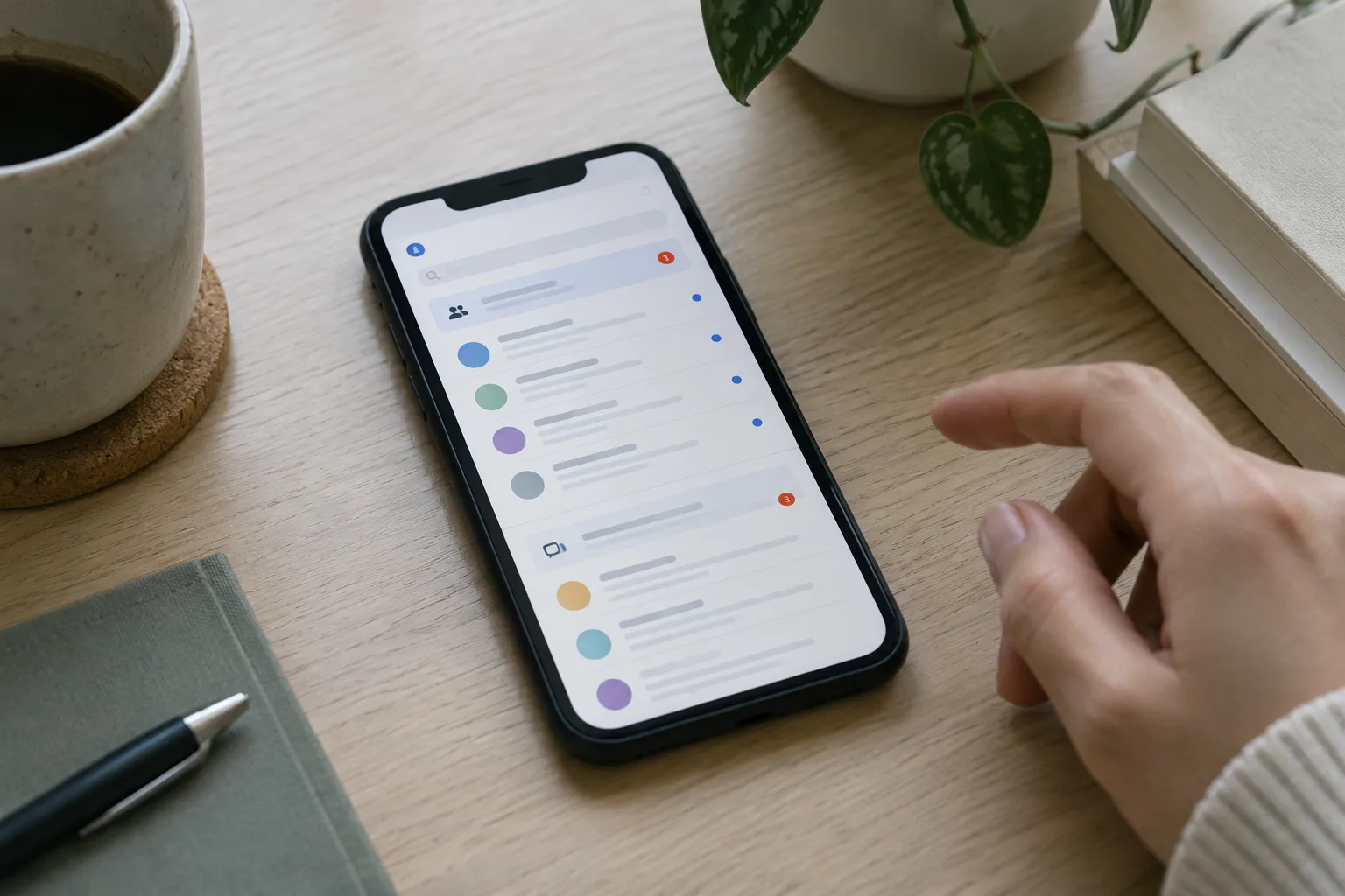 Un smartphone affiche une messagerie avec une rubrique distincte pour les demandes de personnes inconnues.